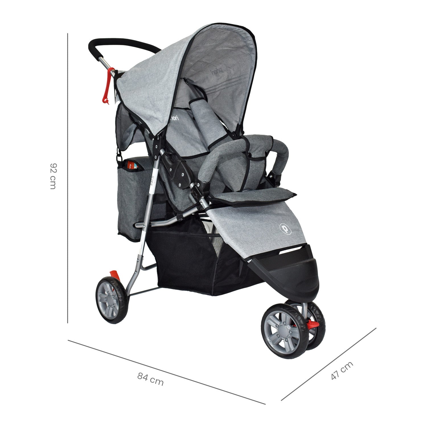 Coche Bebe Priori Tres Ruedas Liviano+Pañalera Jogger Gris
