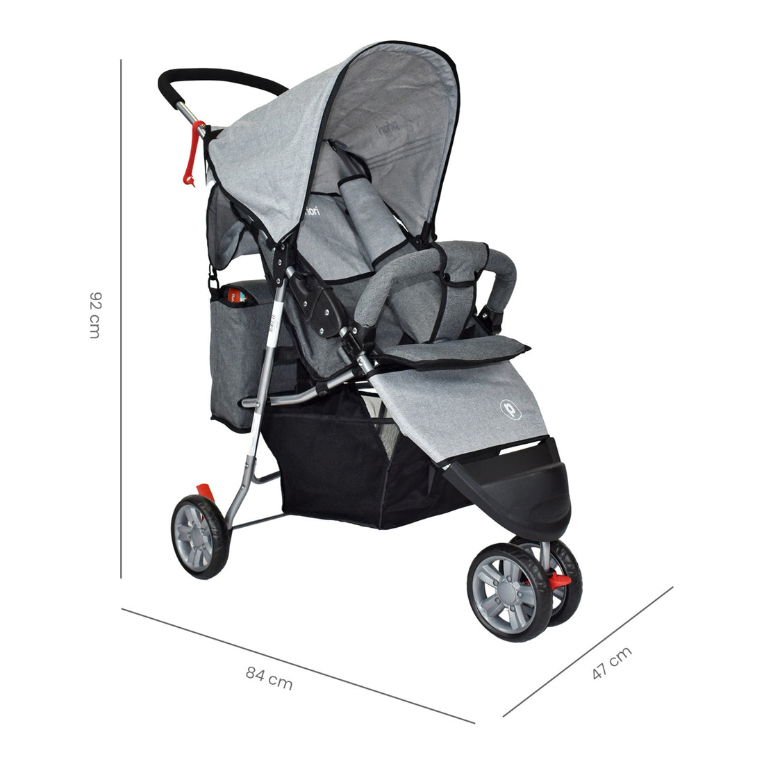 Coche Bebe Priori Tres Ruedas Liviano+Pañalera Jogger Gris