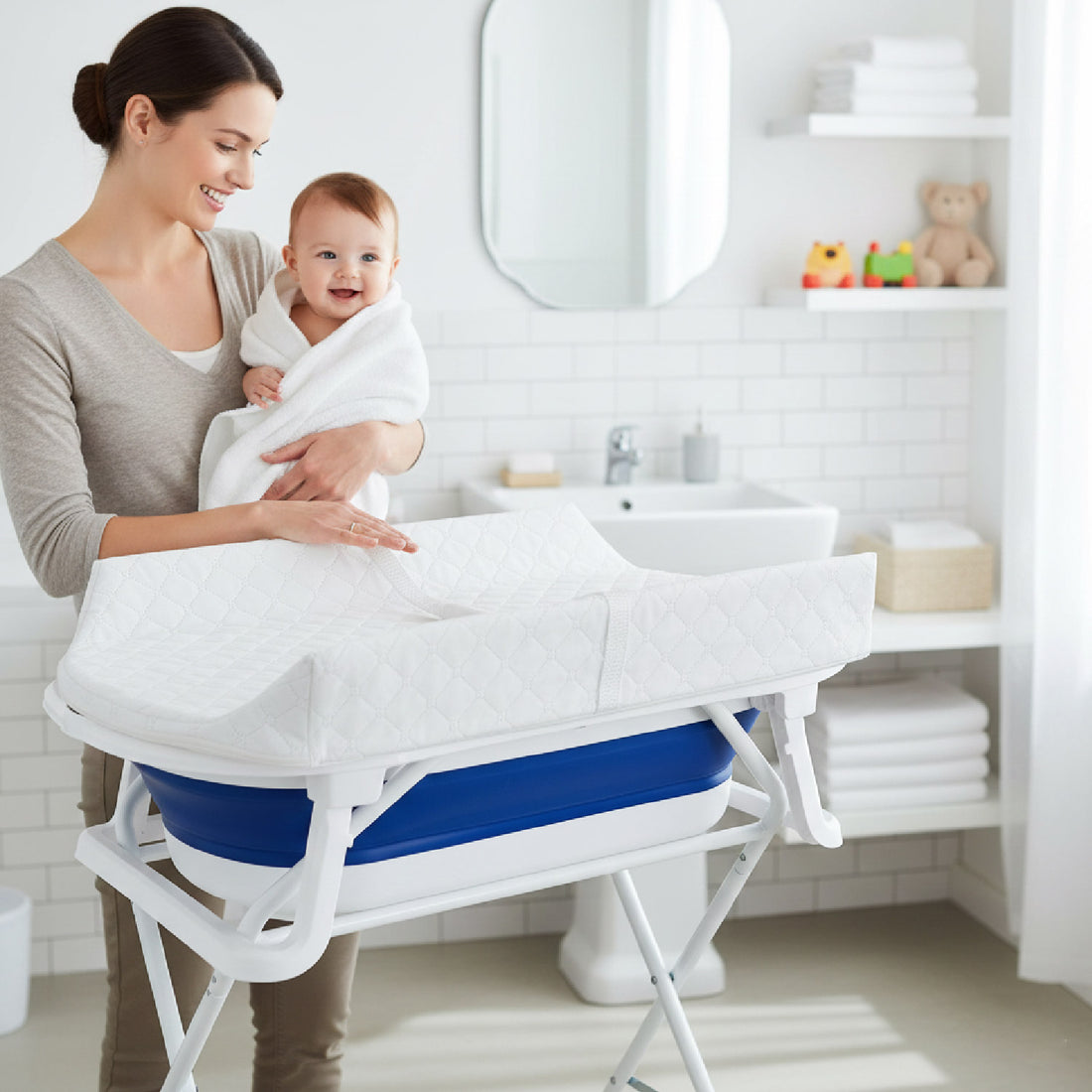 Bañera Bebé Stand Changer y Soporte Metálico Azul Priori