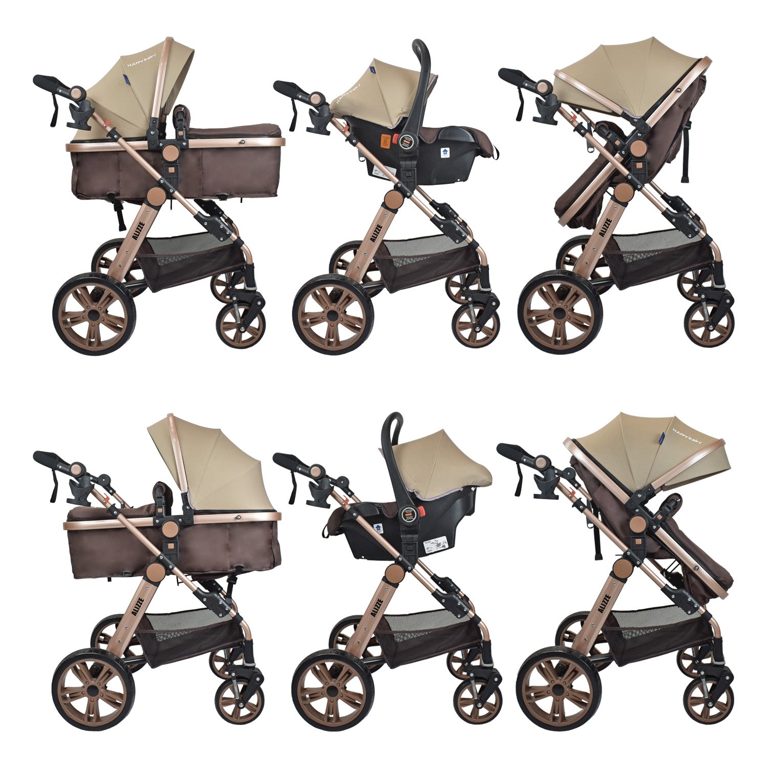 Coche Bebe Moisés Alizze Happy Baby Beige