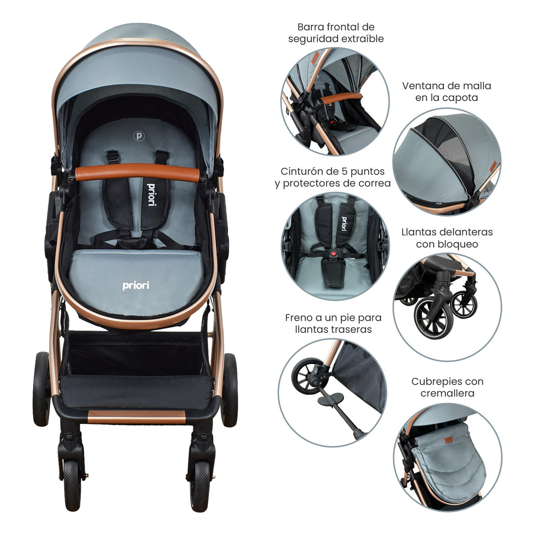 Coche Bebe Moises Ventura Priori Gris Claro