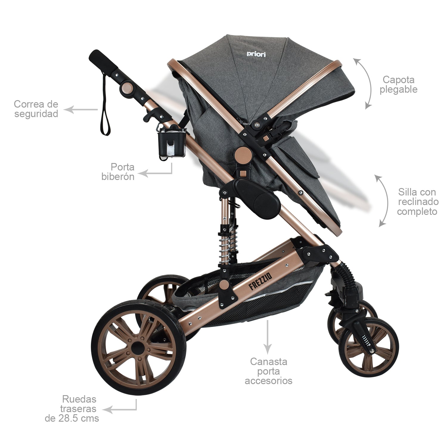 Combo Bebé Coche Frezzio + Cuna Mecedora Nápoles Gris