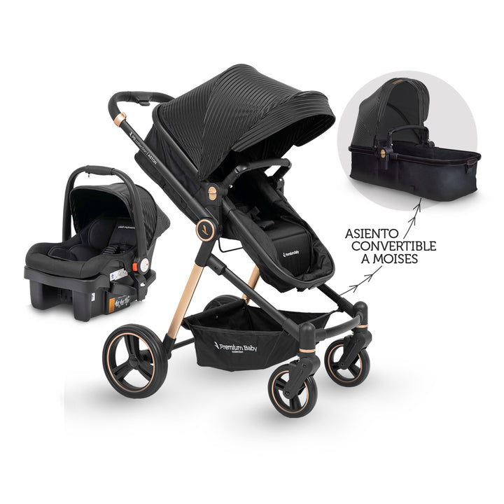 Coche Bebé Moises Aston Lineas Premium Baby Collection Negro