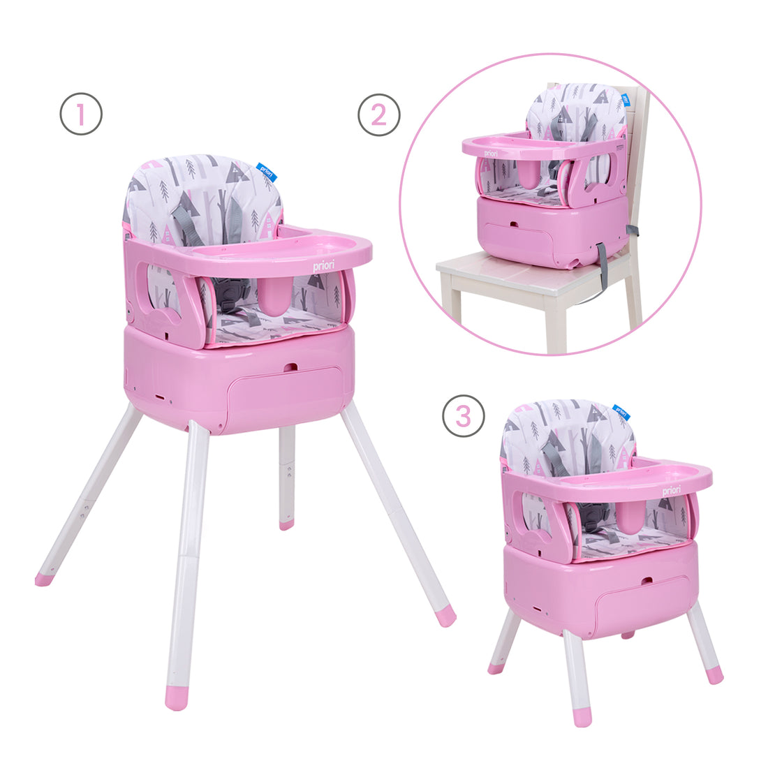 Combo Silla Comedor 3en1 Bony +Vasenilla Bari Priori Rosa