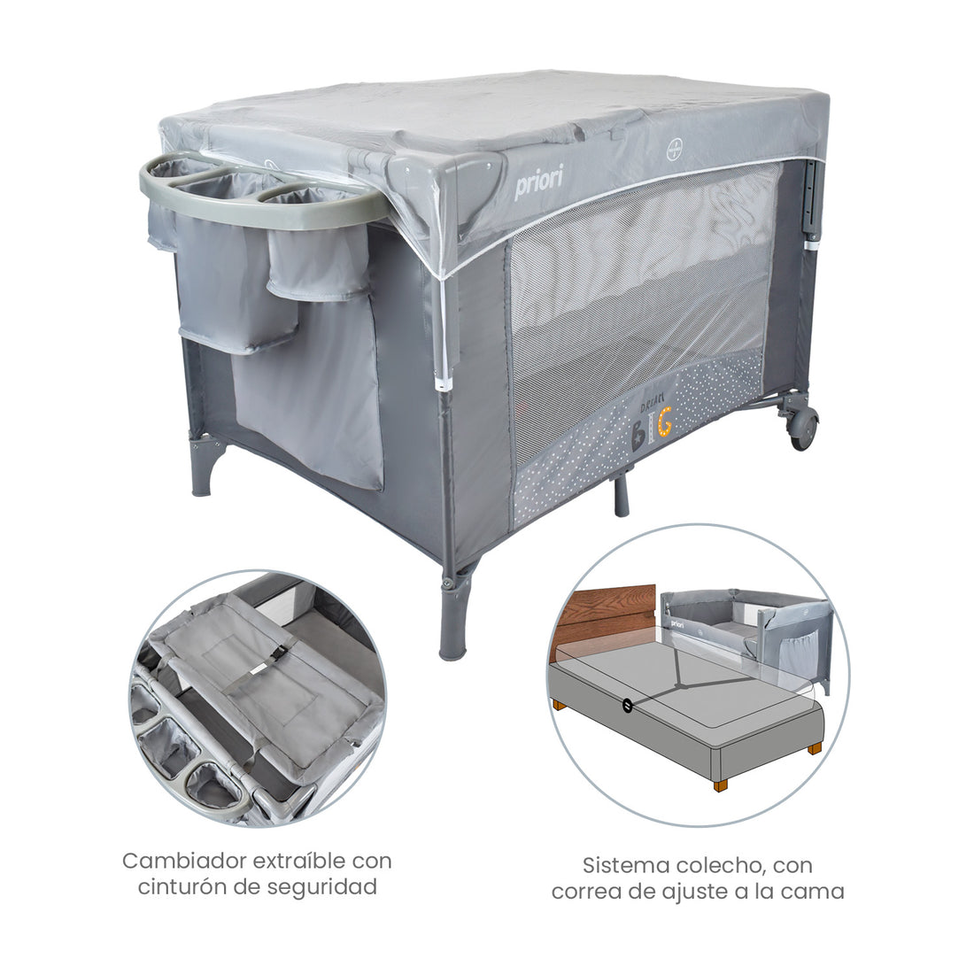 Cuna Colecho Bebe Priori Avanti Dream Gris