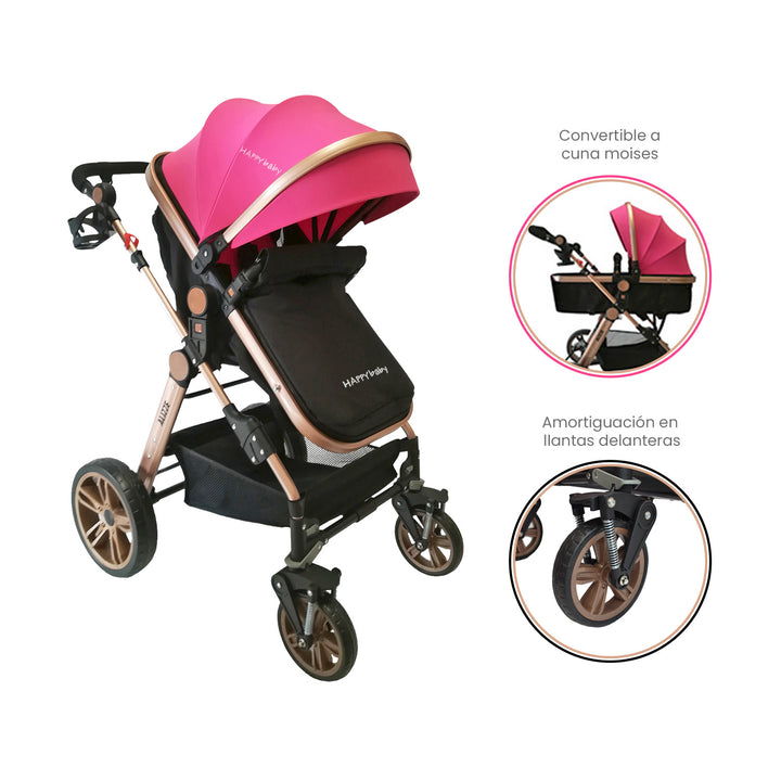 Coche Bebe Moises Alizze Happy Baby Rosa