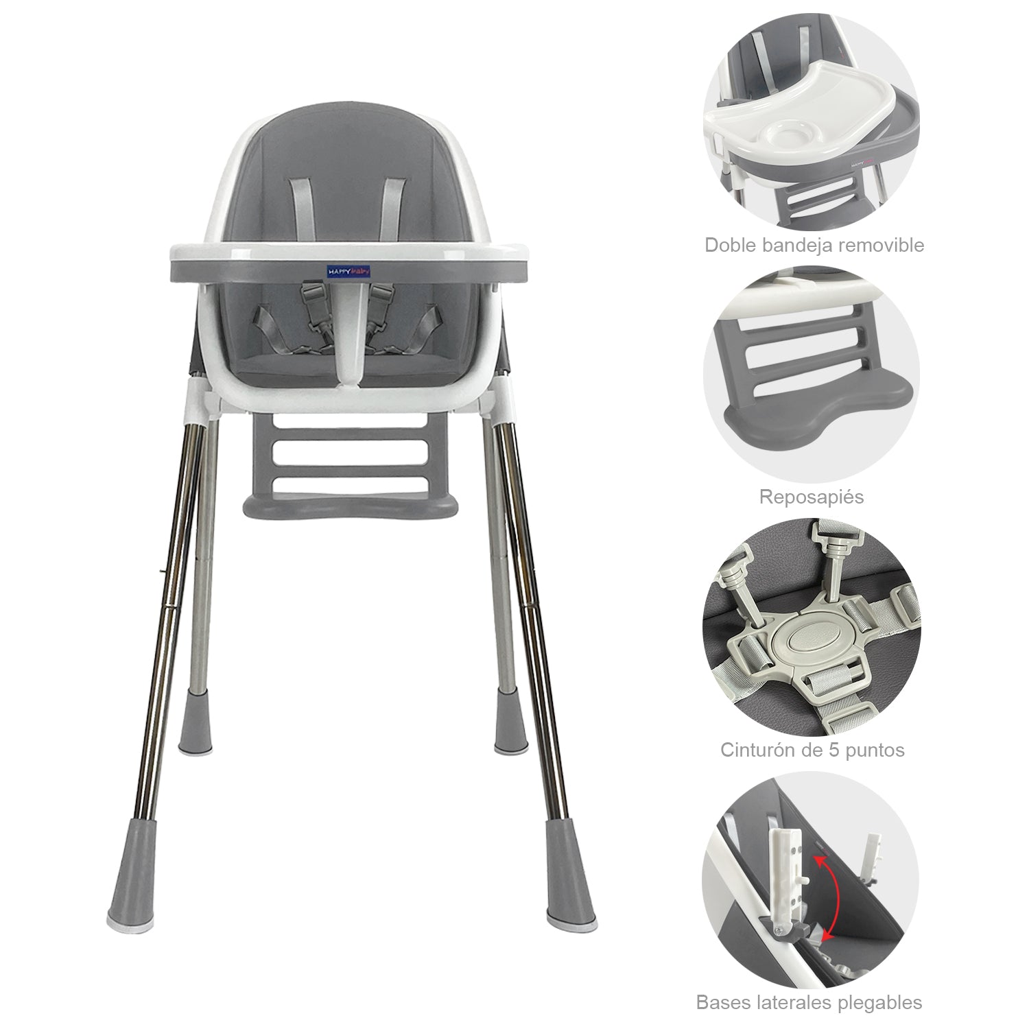 Silla comedor bebe 2en1 Happy Baby Nepal Gris