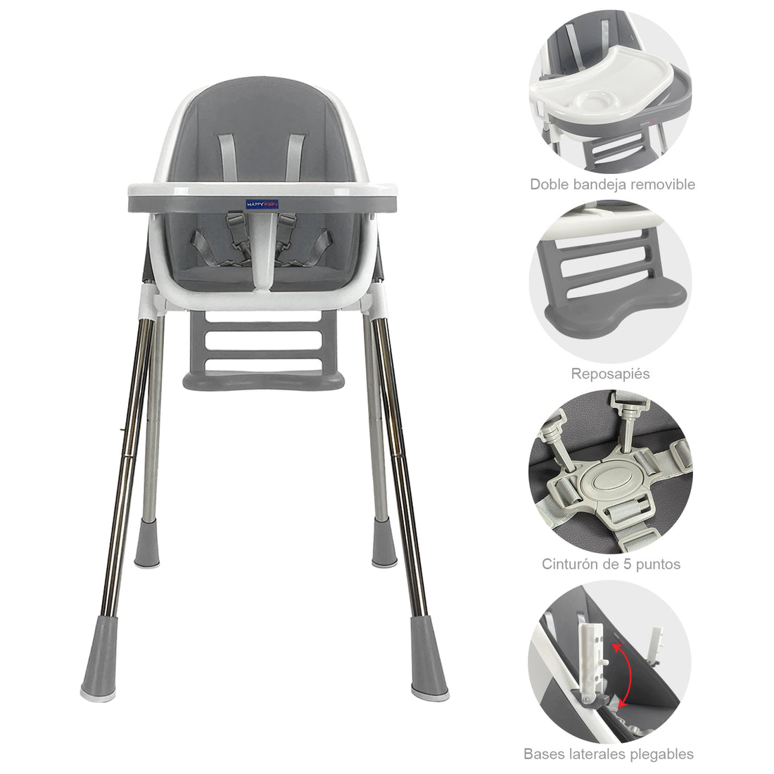 Silla comedor bebe 2en1 Happy Baby Nepal Gris