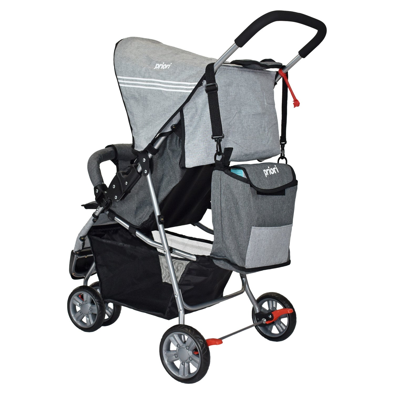 Coche Bebe Priori Tres Ruedas Liviano+Pañalera Jogger Gris