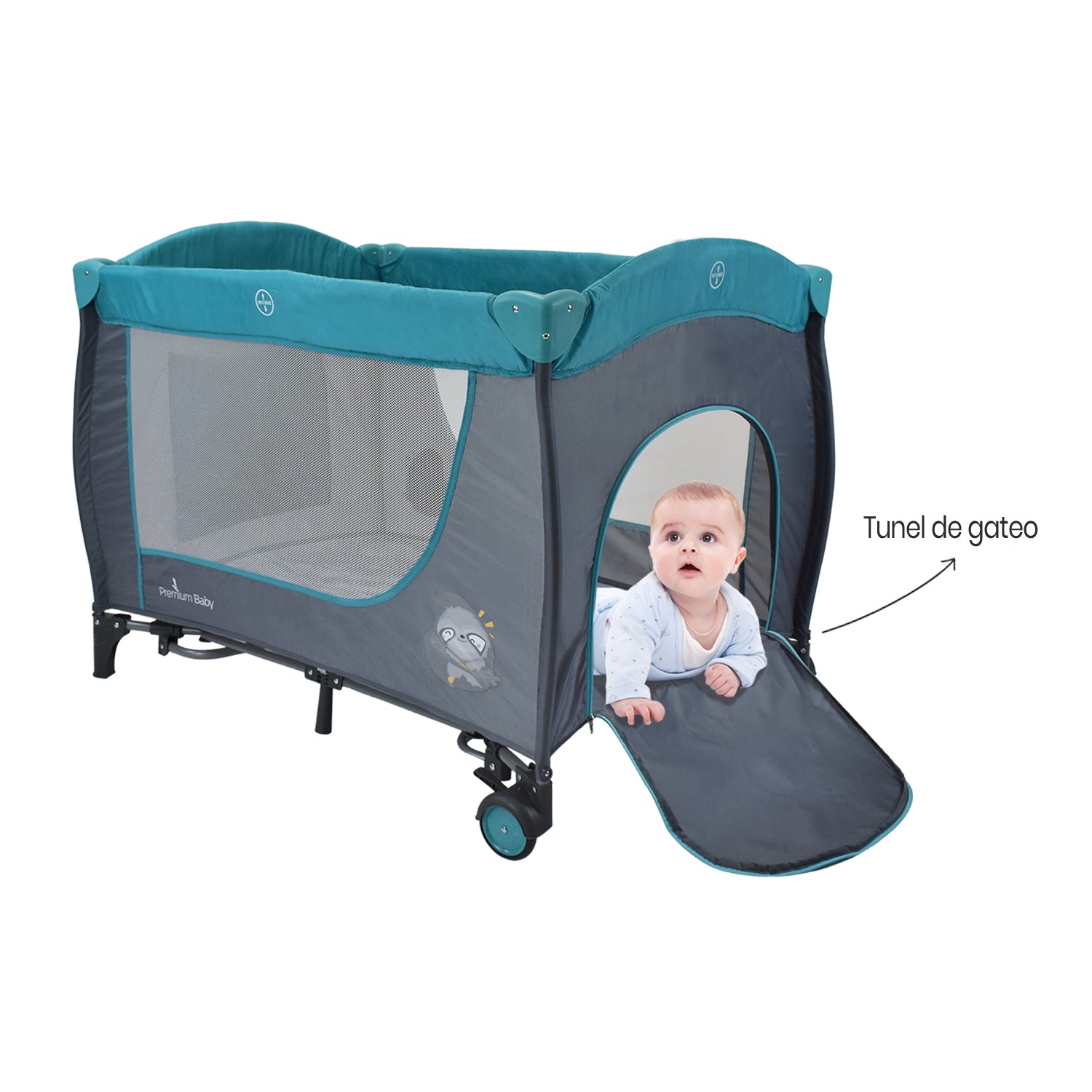 Combo Cuna Mecedora Nápoles Azul + Colchón Ortopédico PB2385
