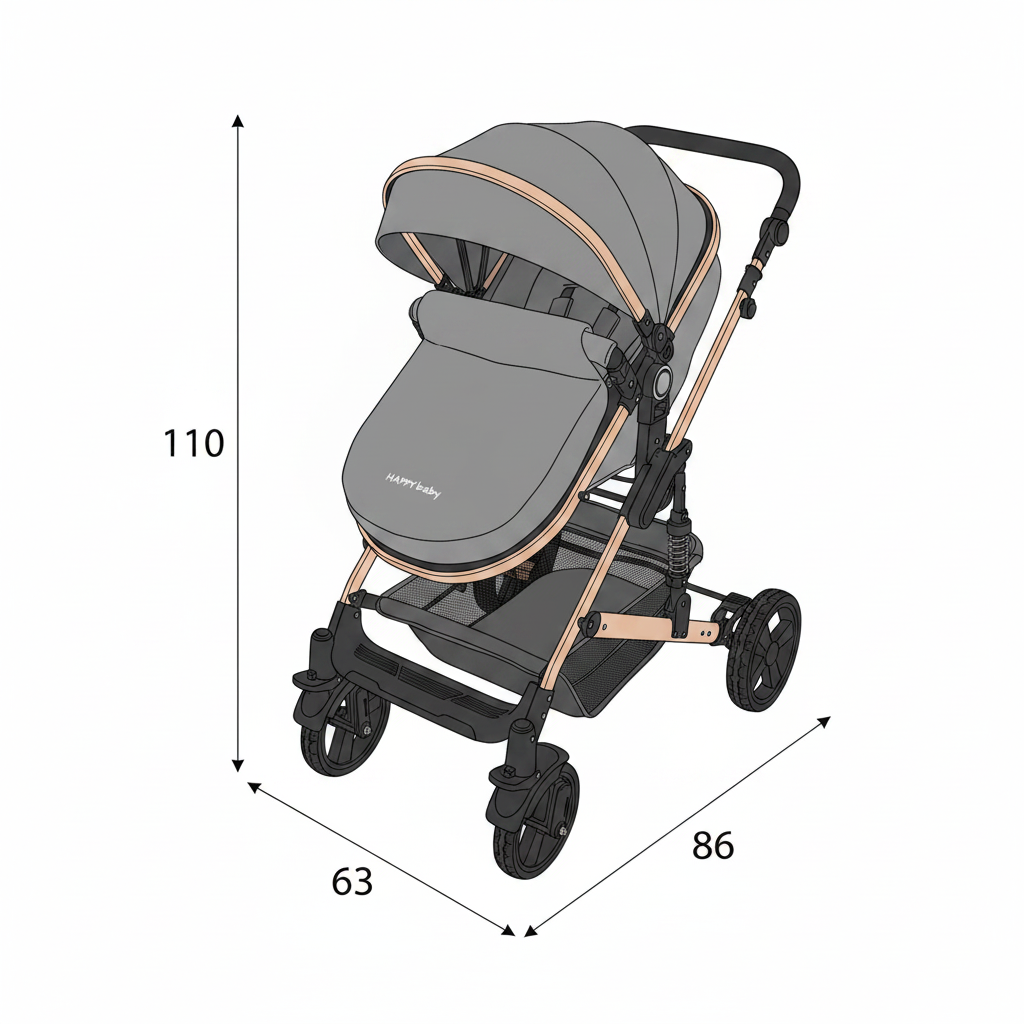 Coche Bebe Moises Happy Baby Gris Fj