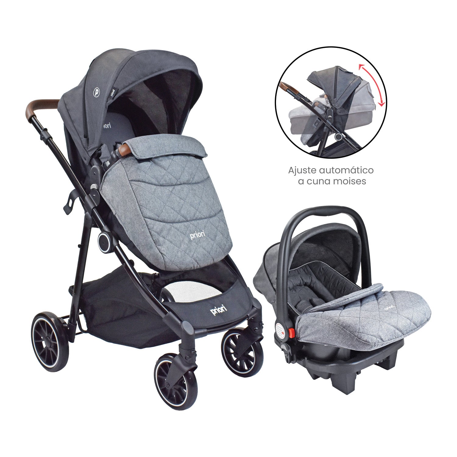 Coche bebé Travel System Aria T Priori Gris Oscuro