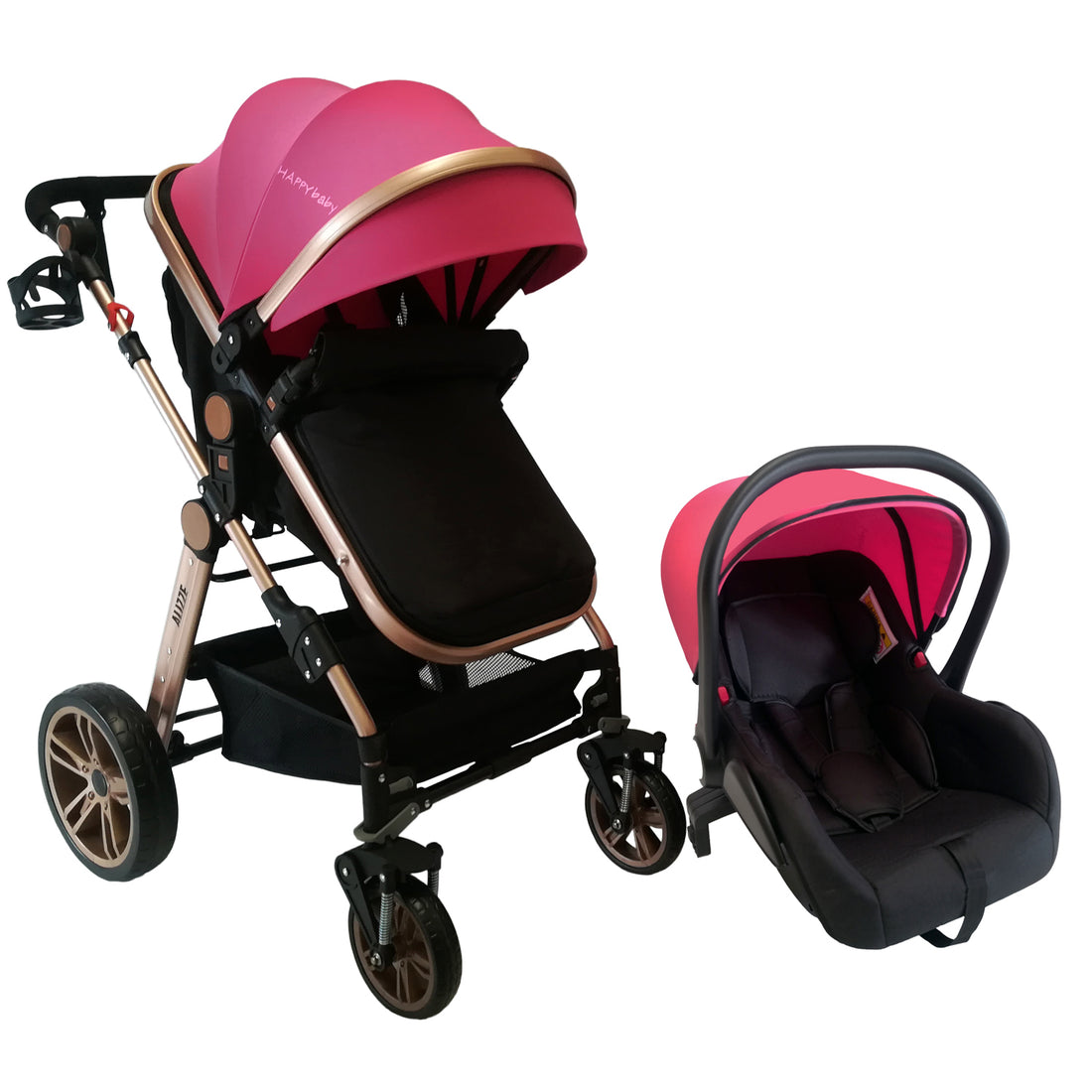Coche Bebe Moises Alizze Happy Baby Rosa