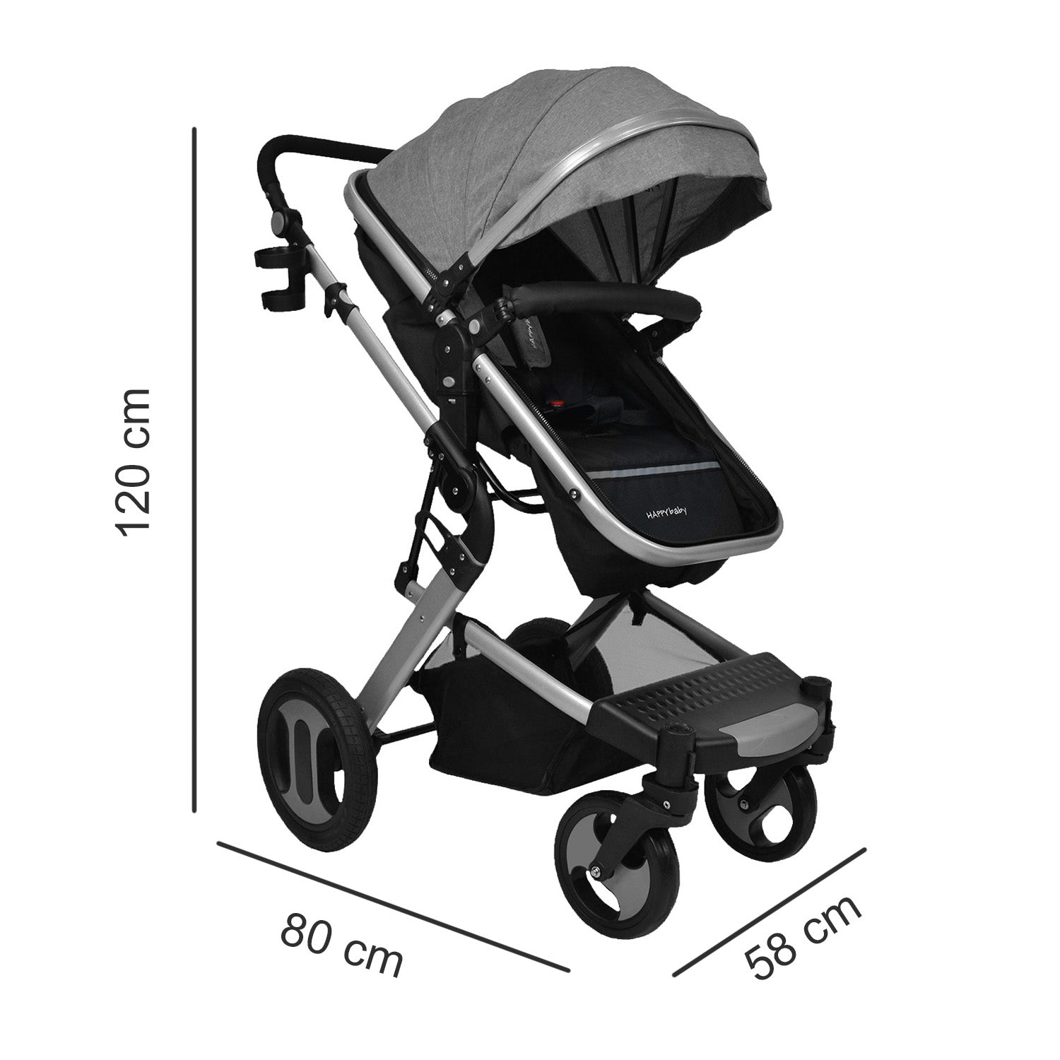 Coche Bebe Moisés Wow Ts Happy Baby Gris