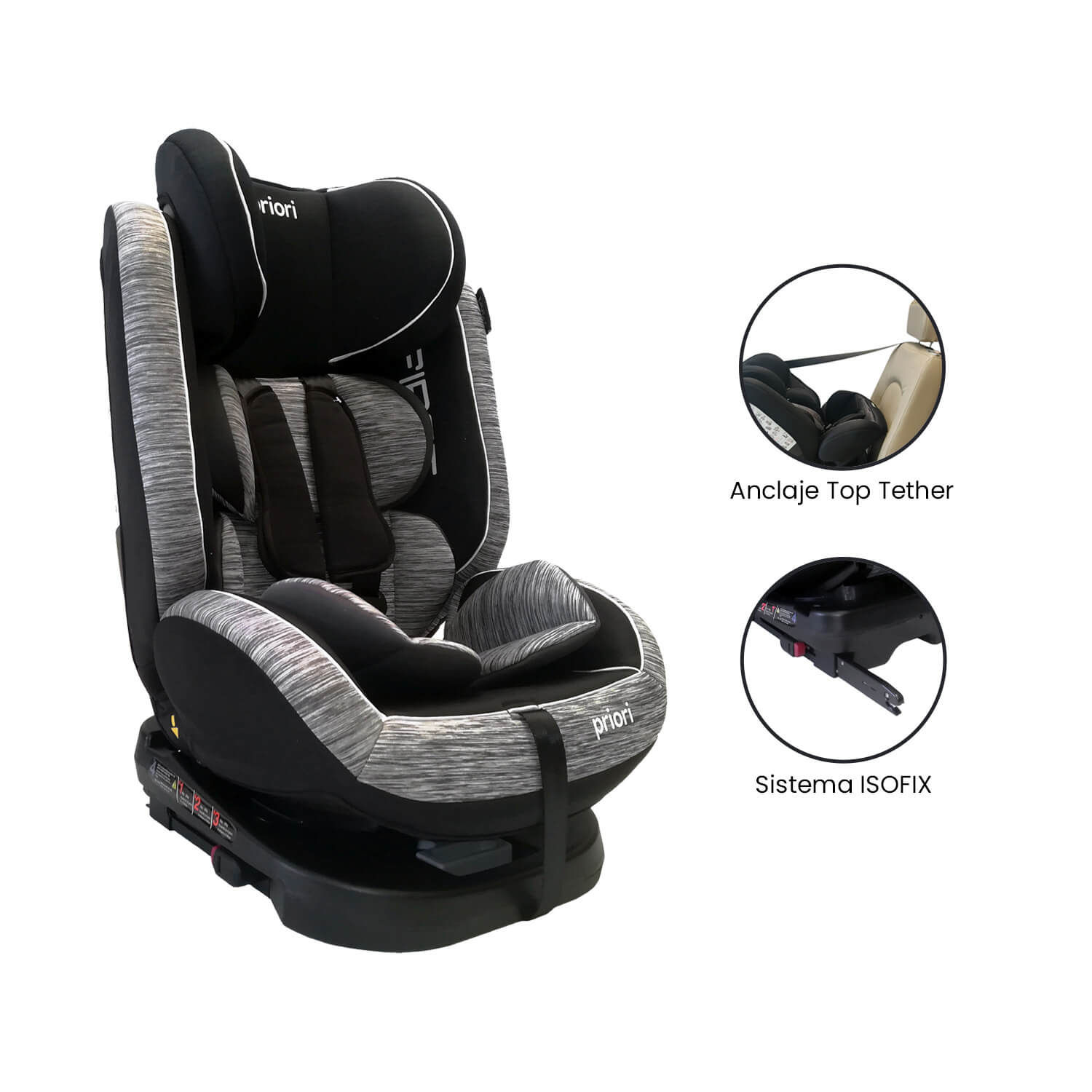 Silla Carro Bebe First 360° Negro Gris Priori