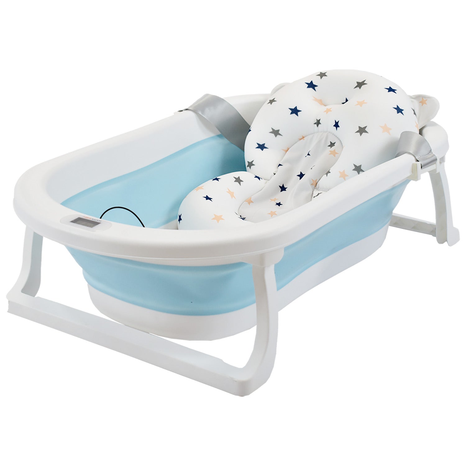 Bañera Bebé Happy Baby Con Cojín Y Termómetro Hawai Plus Azul