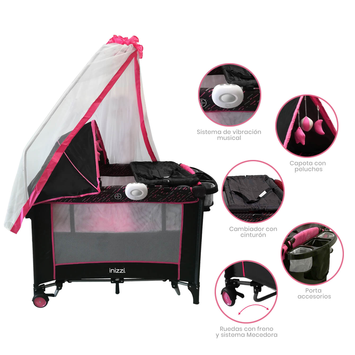 Corral Cuna Bebe Mecedora Inizzi Astra Rosa