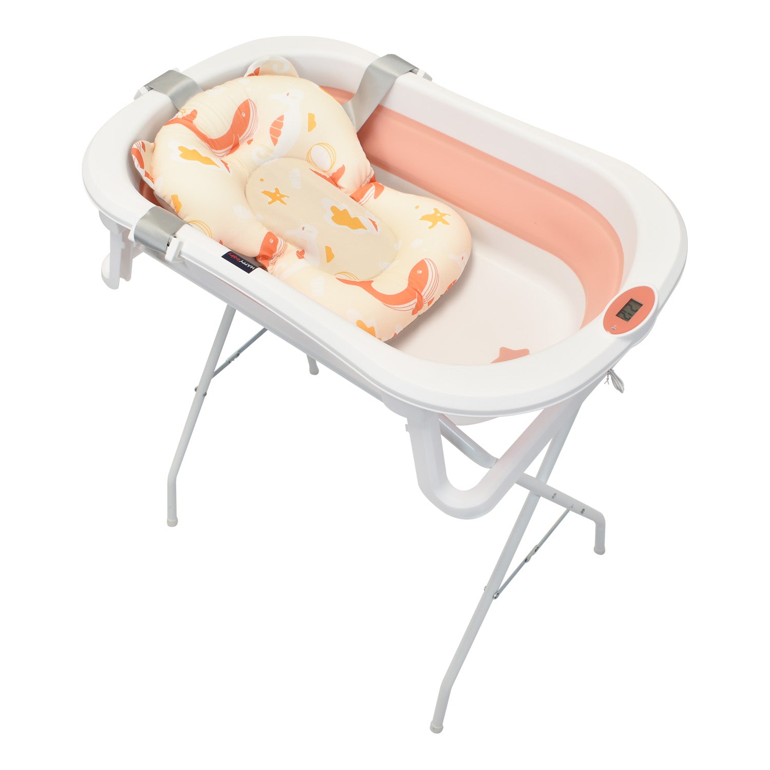 Bañera Plegable Con Soporte Y Cojín Stand Happy Baby Rosa