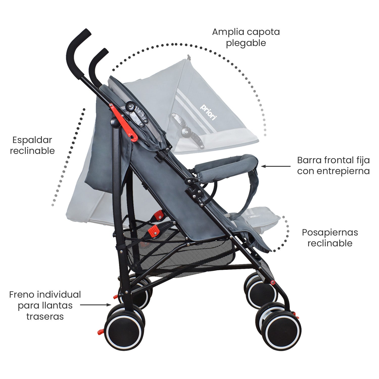 Coche Bebe Paseador Veneto Lyne Priori Gris