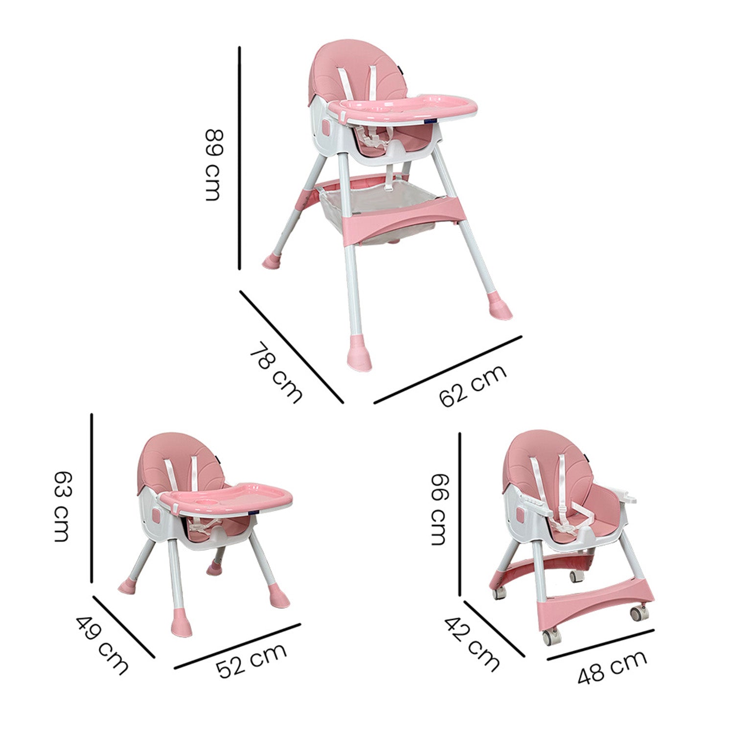 Silla Comedor Bebé 3en1 Happy Baby Bahamas Rosa