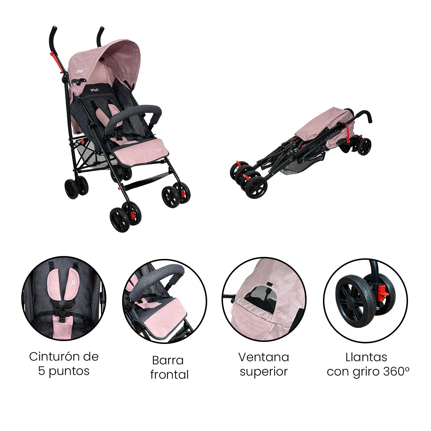Coche de Paseo Bebé Viggo Priori Rosado