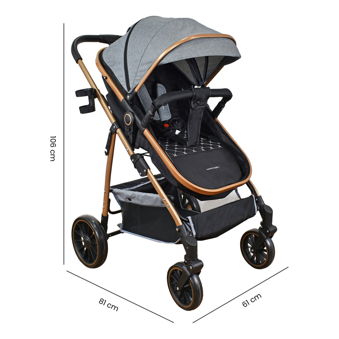 Combo Coche Welly Gris +Cuna Mecedora Miami Gris