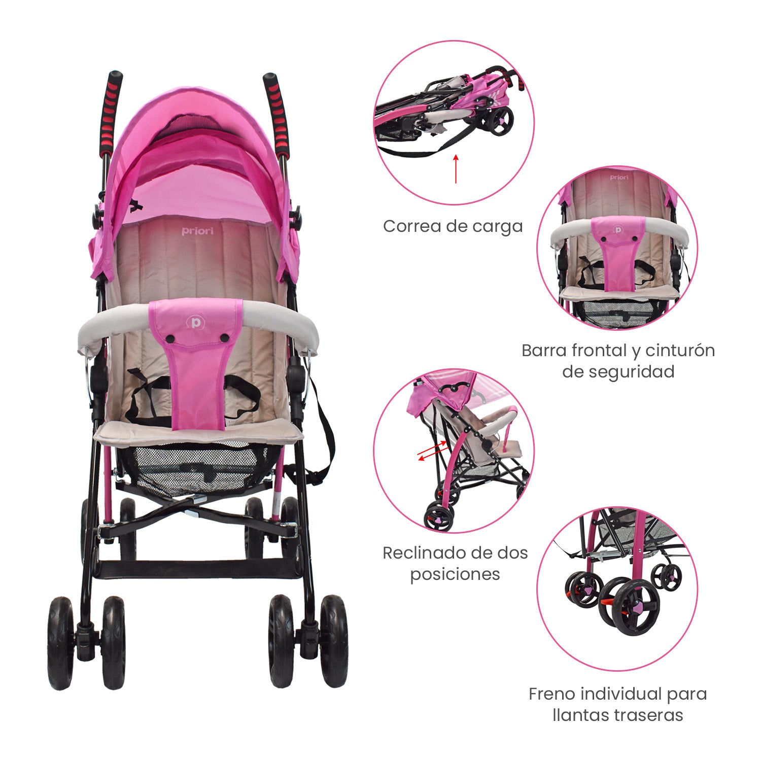 Coche Paseador Bebe Ppa Rosa Priori