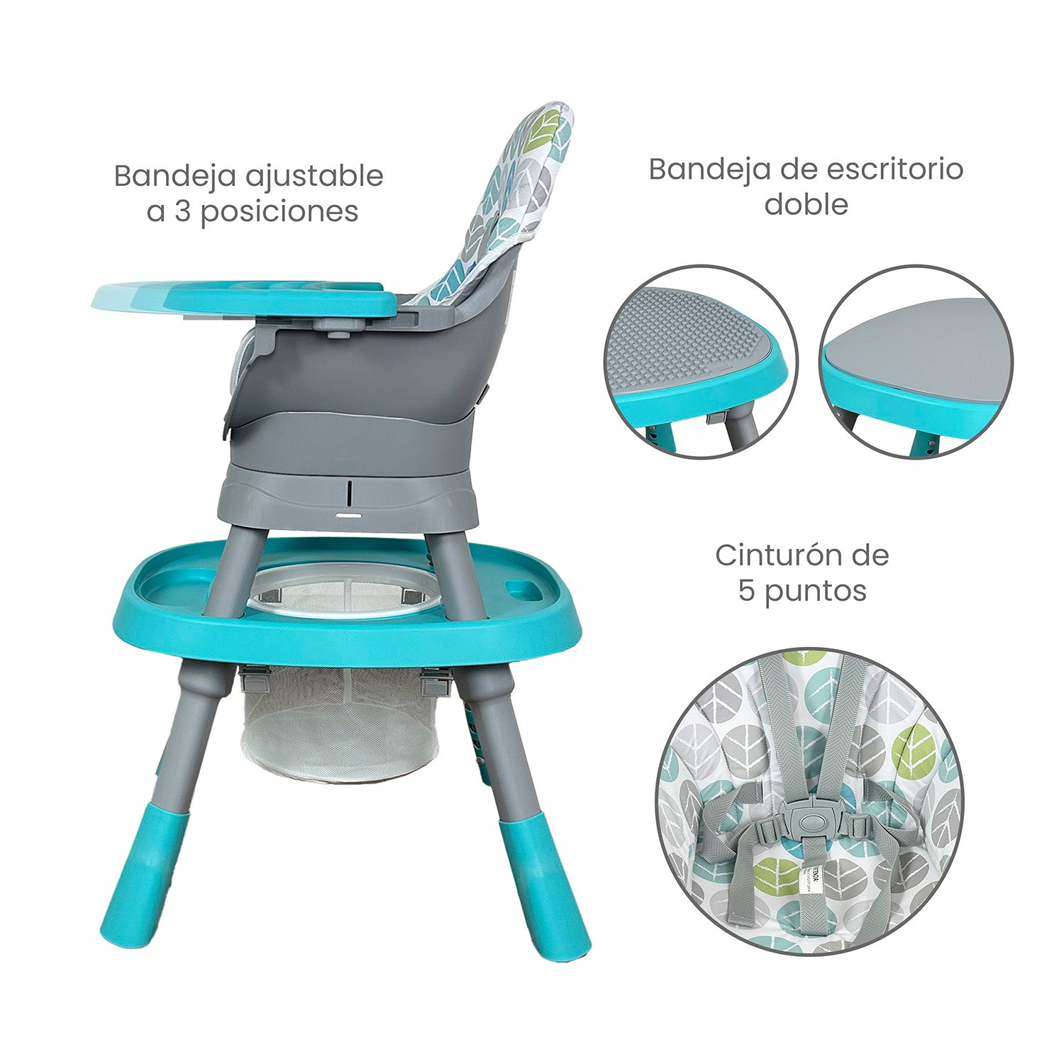 Silla Comedor bebé 12 en 1 con Giro 360 Yae de Priori Azul