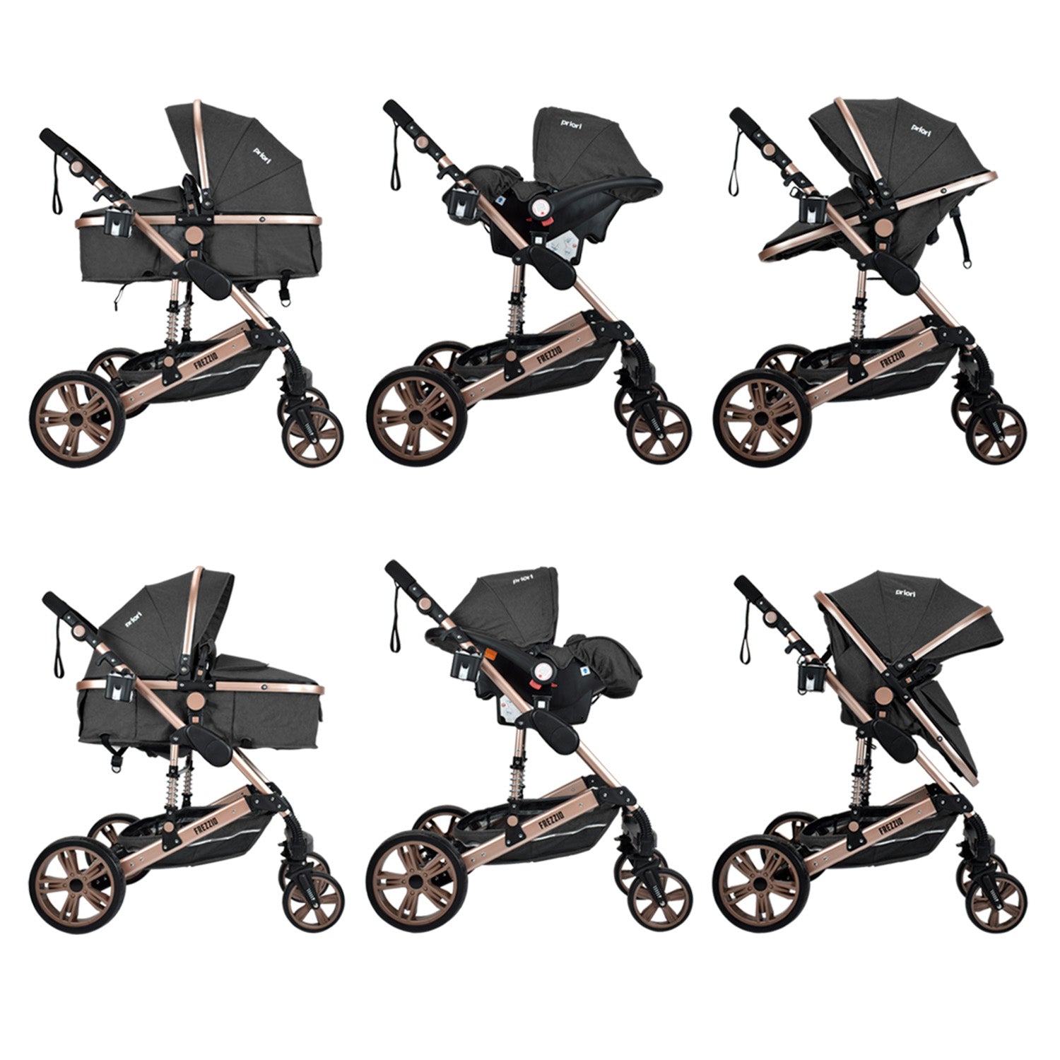 Coche Bebe Moises 4en1 Frezzio Priori Gris Oscuro