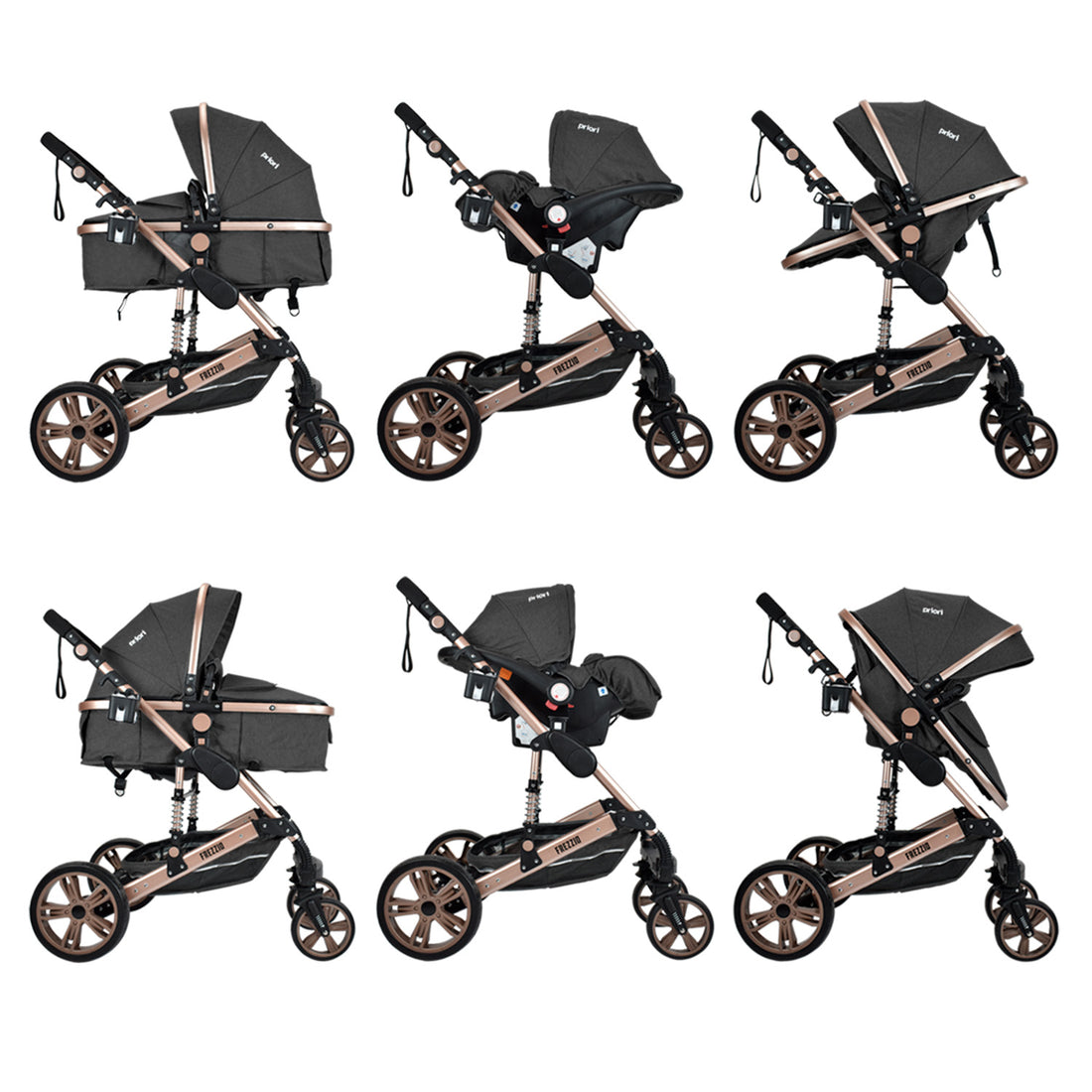 Coche Bebe Moises 4en1 Frezzio Priori Gris Oscuro