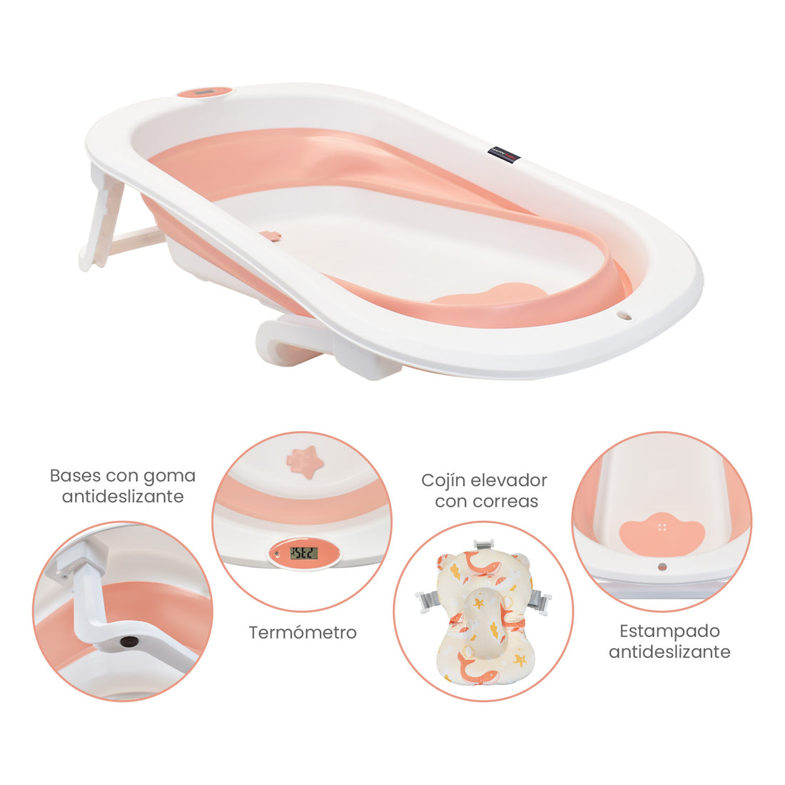 Bañera Plegable Con Soporte Y Cojín Stand Happy Baby Rosa