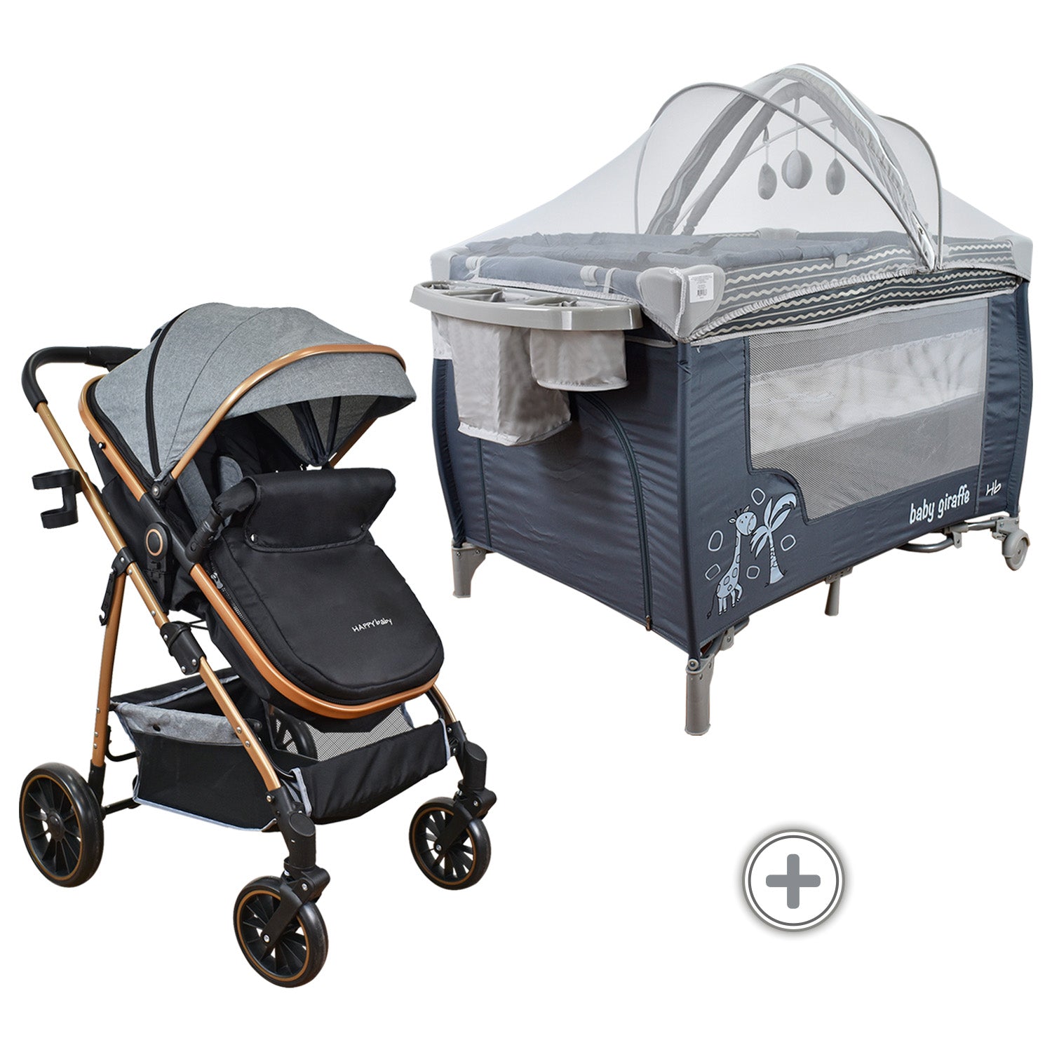 Combo Coche Welly Gris +Cuna Mecedora Miami Gris