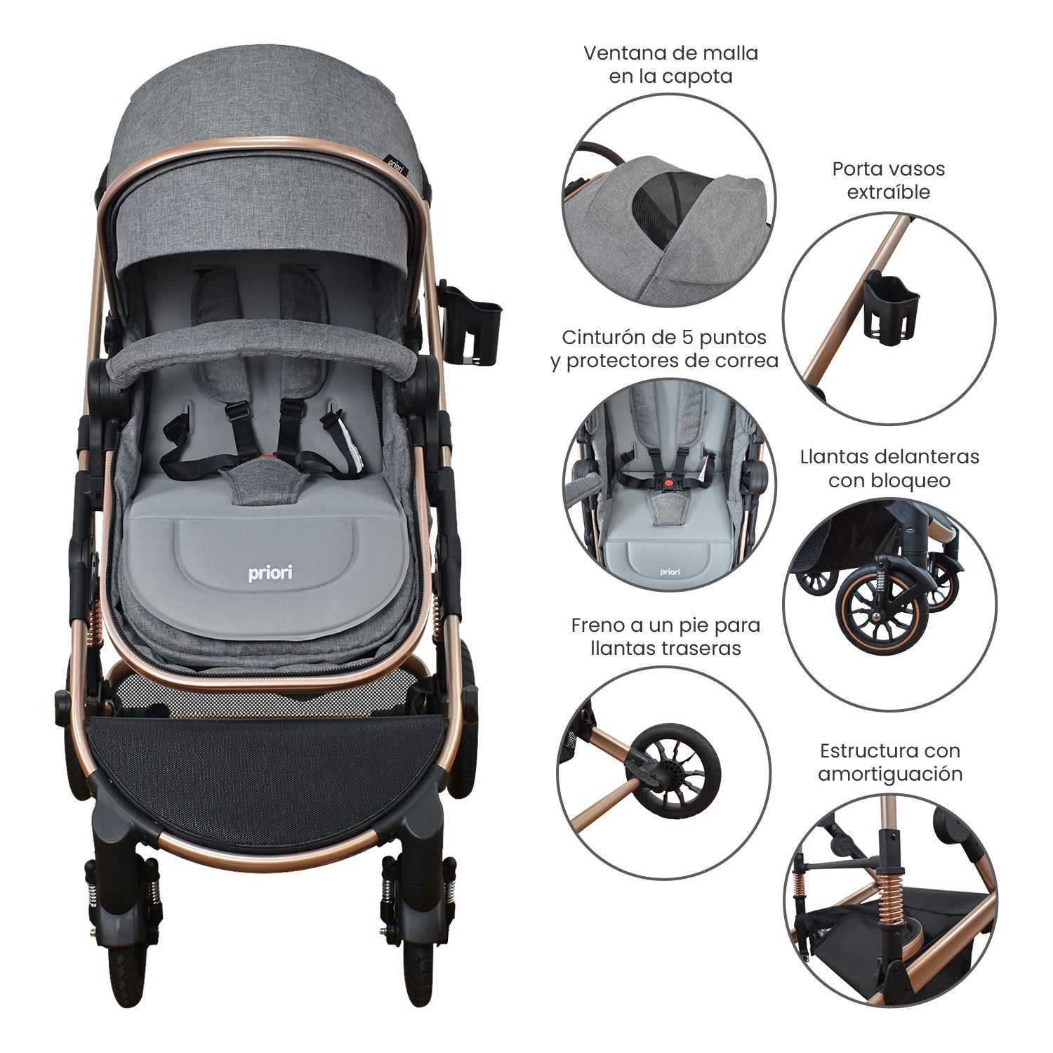 Coche Bebe 4 en 1 Travel System Cris Priori Gris
