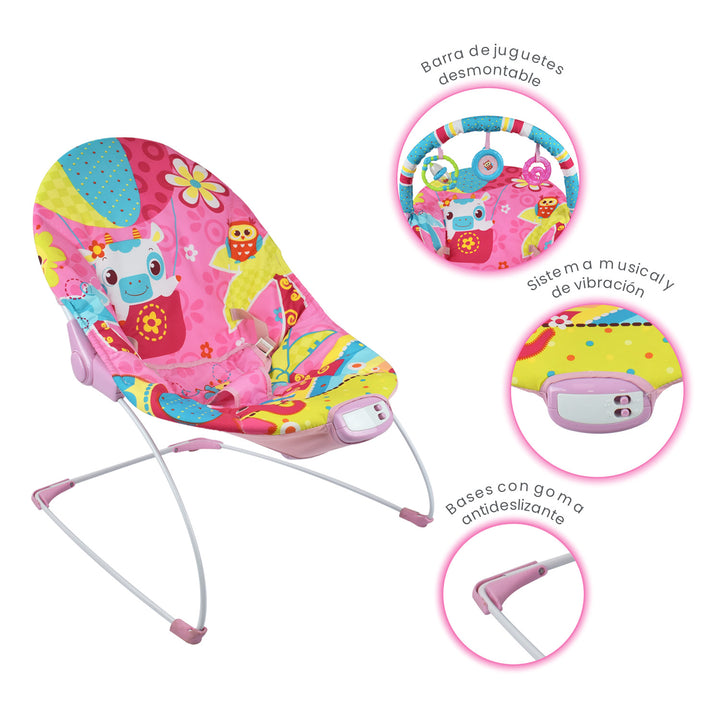 Silla Bouncer Bebé Musical PB2004 Priori Rosa