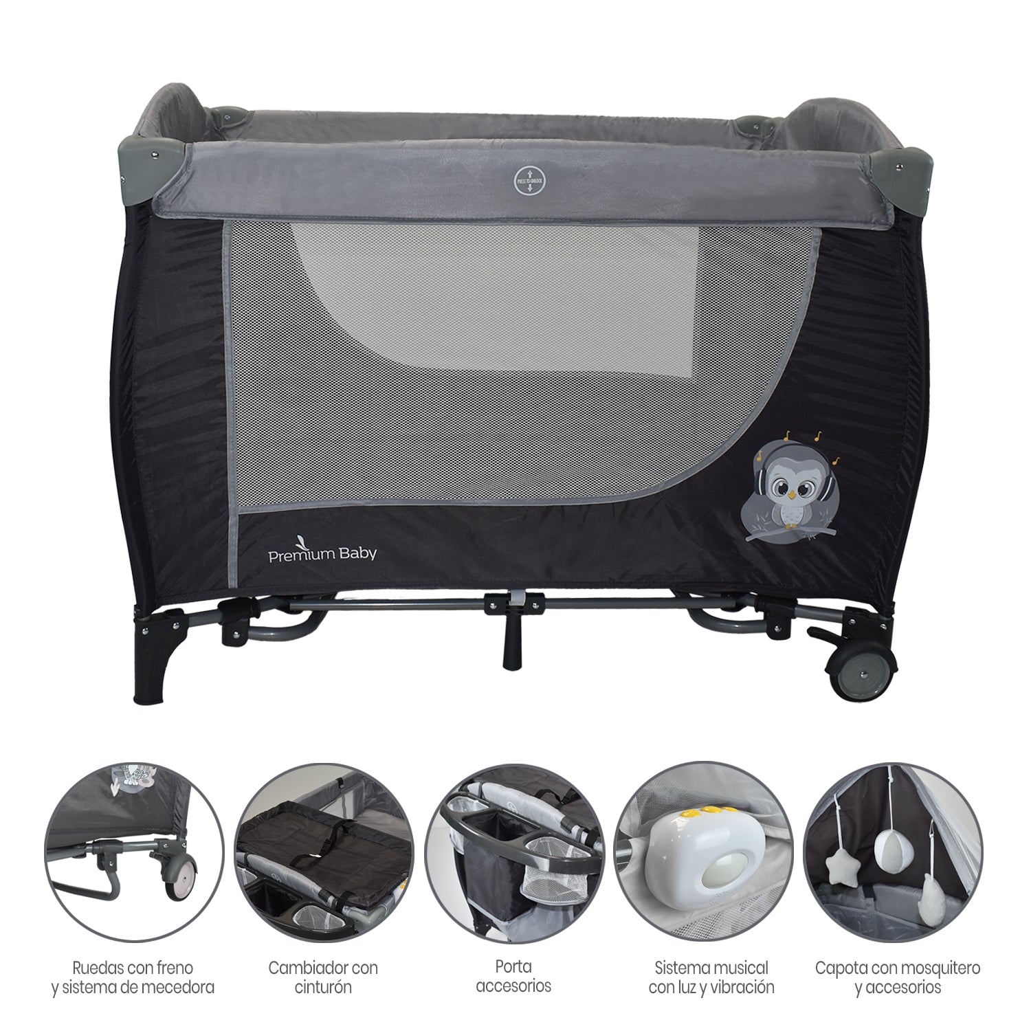 Combo Bebé Coche Frezzio + Cuna Mecedora Nápoles Gris