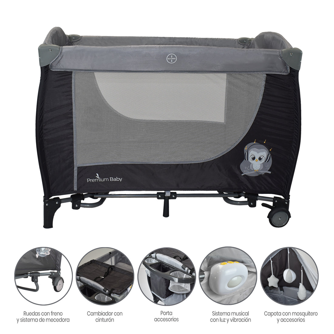 Combo Bebé Coche Frezzio + Cuna Mecedora Nápoles Gris