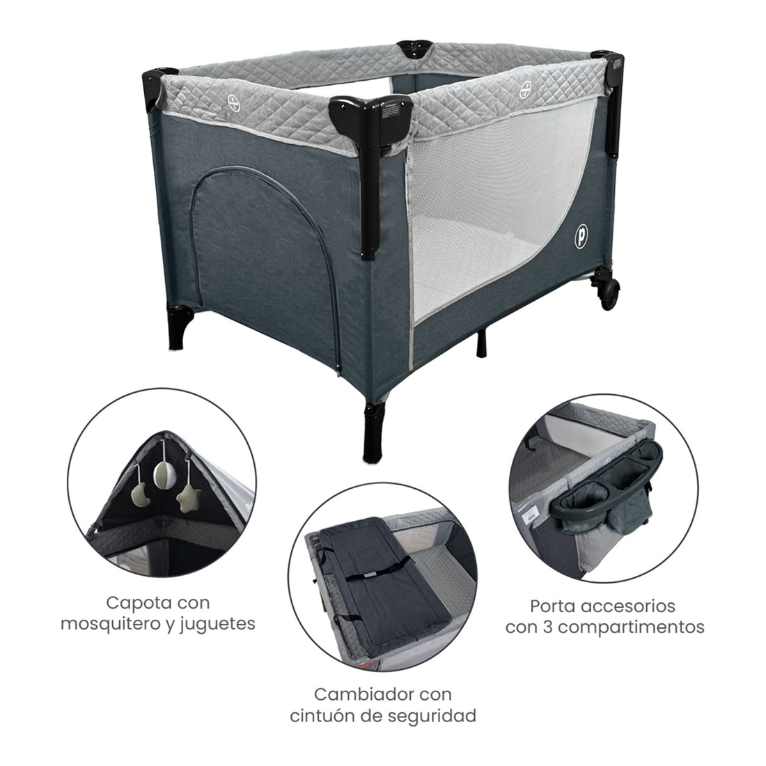 Cuna Colecho Bebe Pro-Max Priori Gris Oscuro