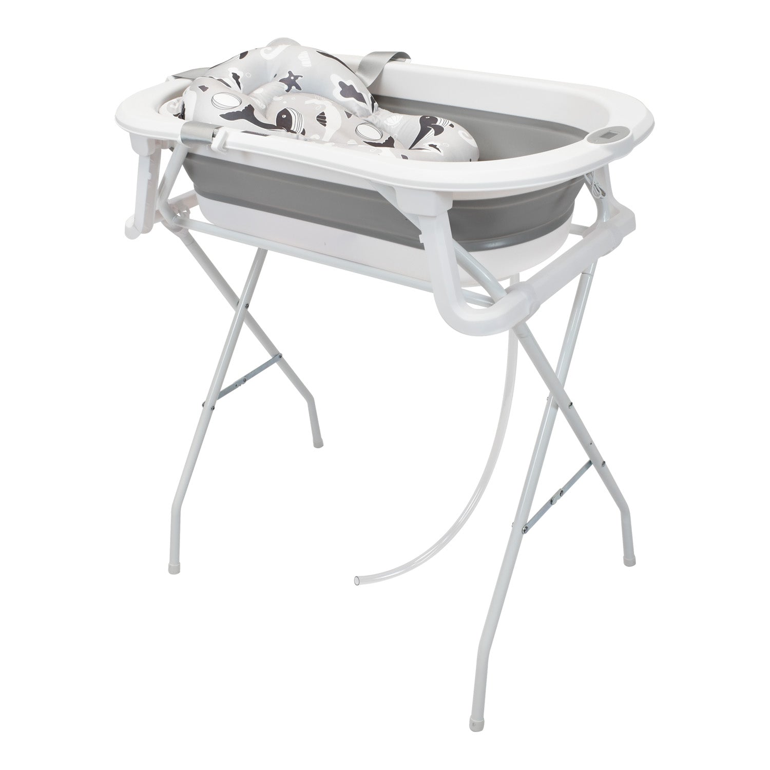 Bañera Bebé con Cojín Stand y Soporte Metálico Gris Happy Baby