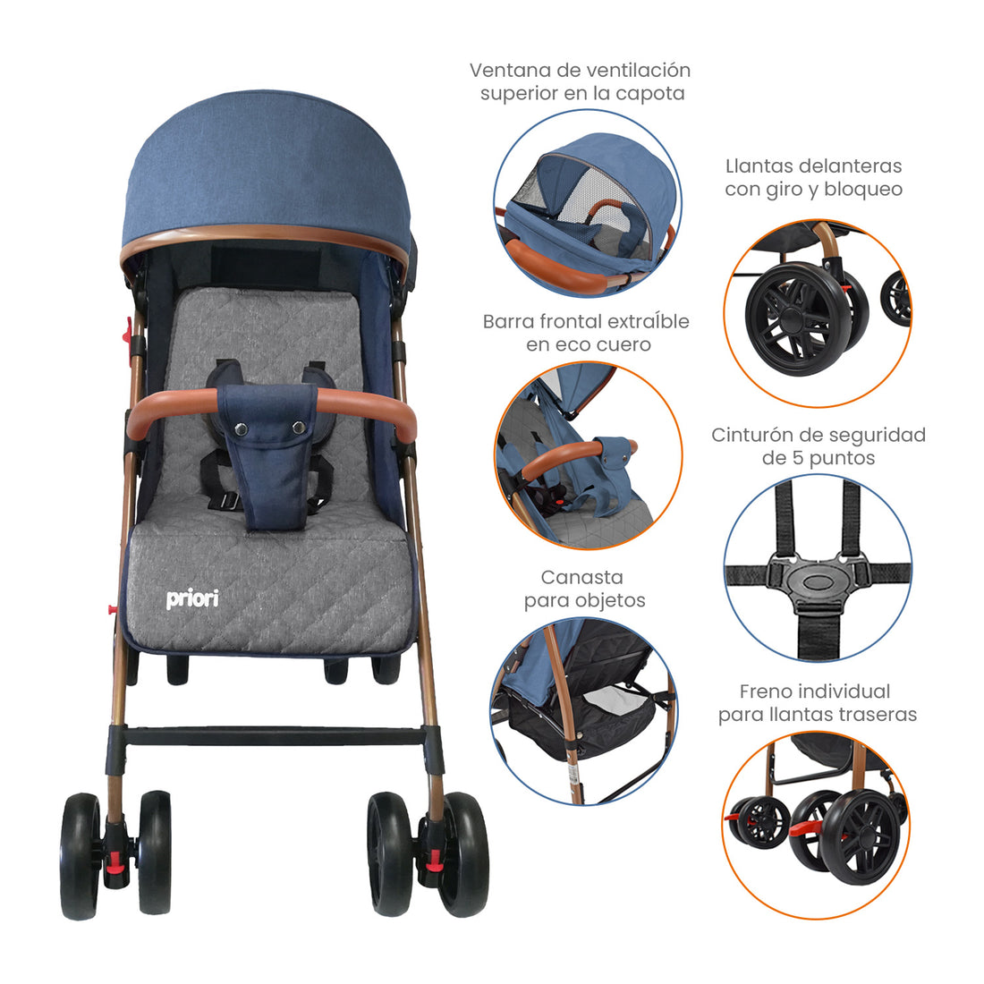 Combo Coche Park Azul + Cuna Colecho Bebé Golf Priori Azul