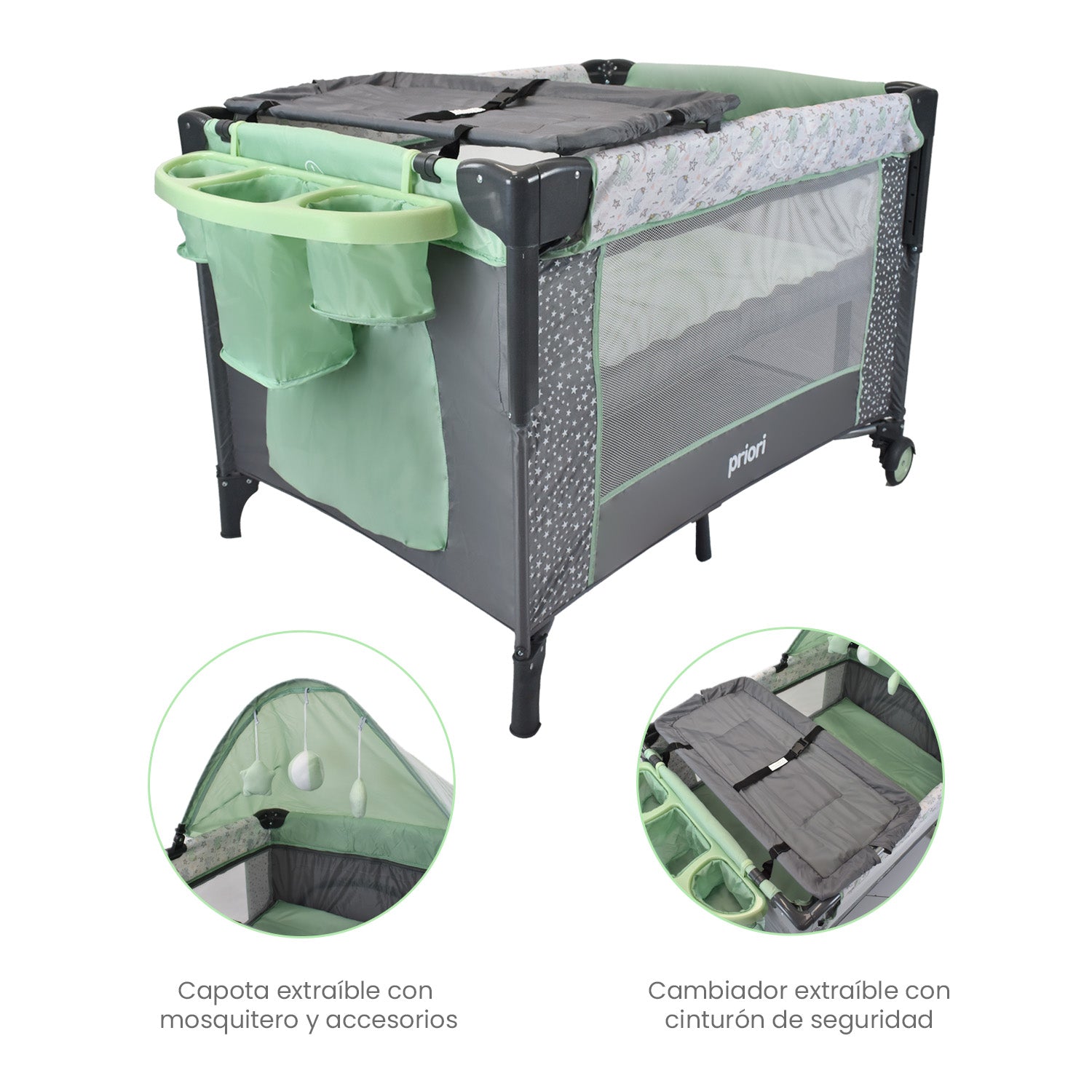 Combo Coche Nova negro +Cuna Ariel Octopus Priori Verde