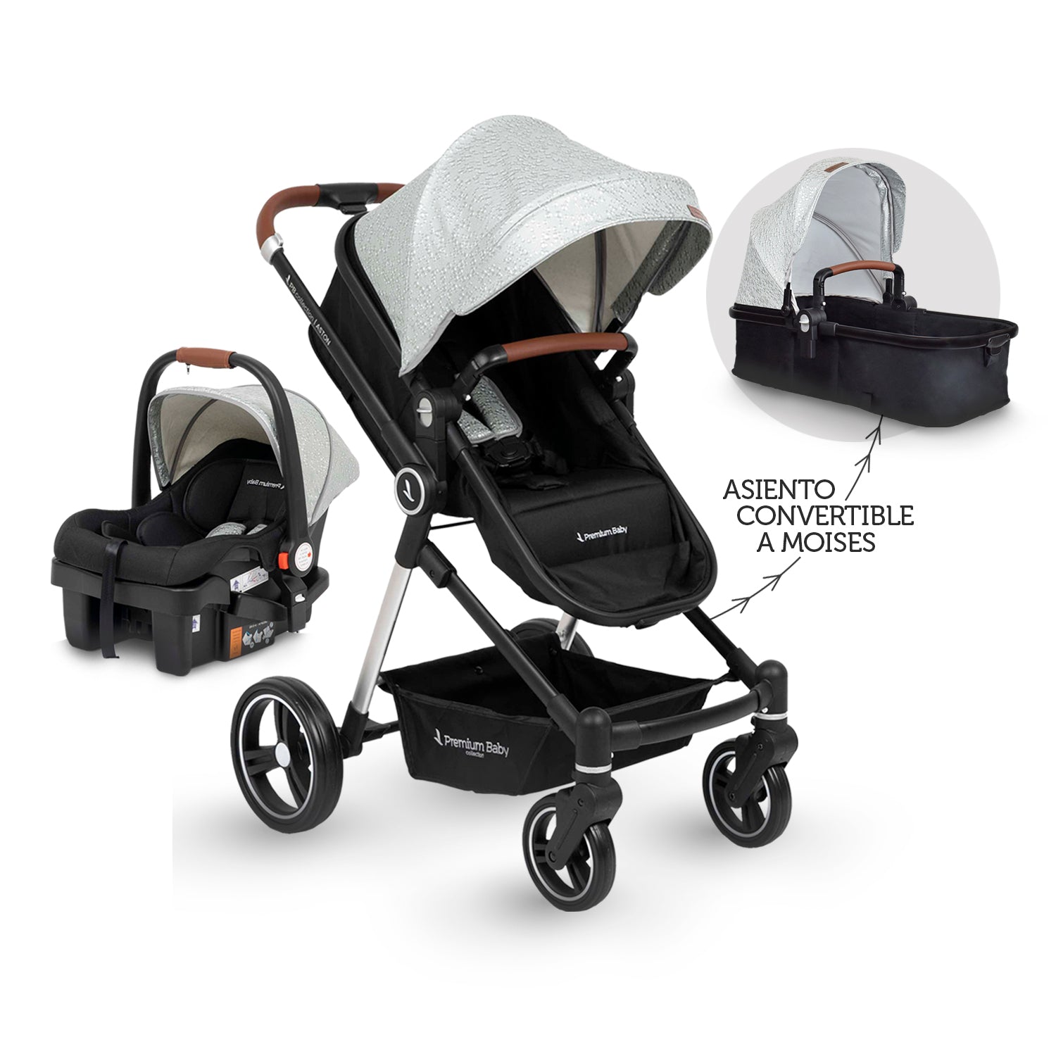 Coche Bebe Moises Aston Premium Baby Collection Gris
