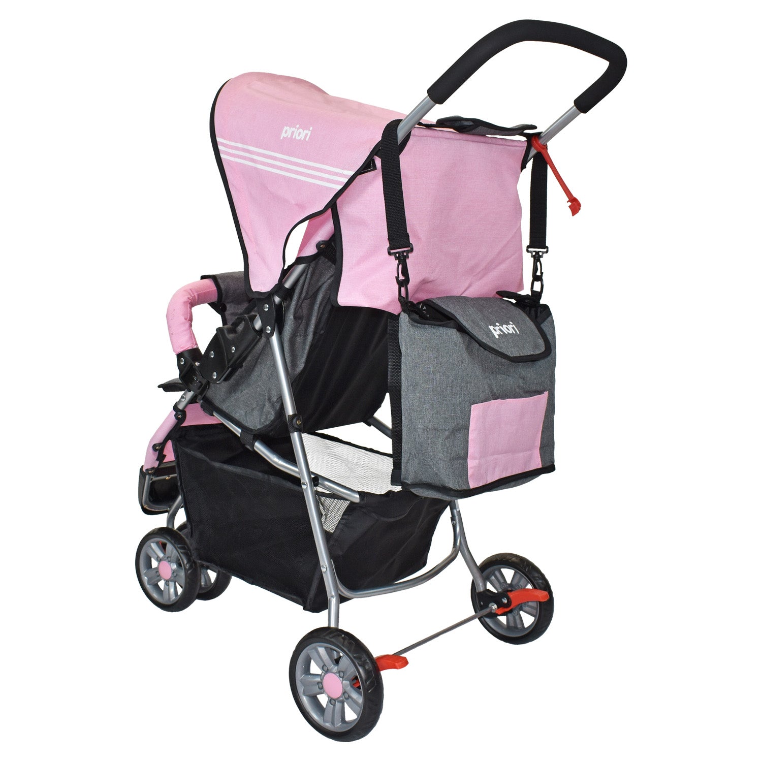 Coche Bebe Priori Tres Ruedas Liviano+Pañalera Jogger Rosa