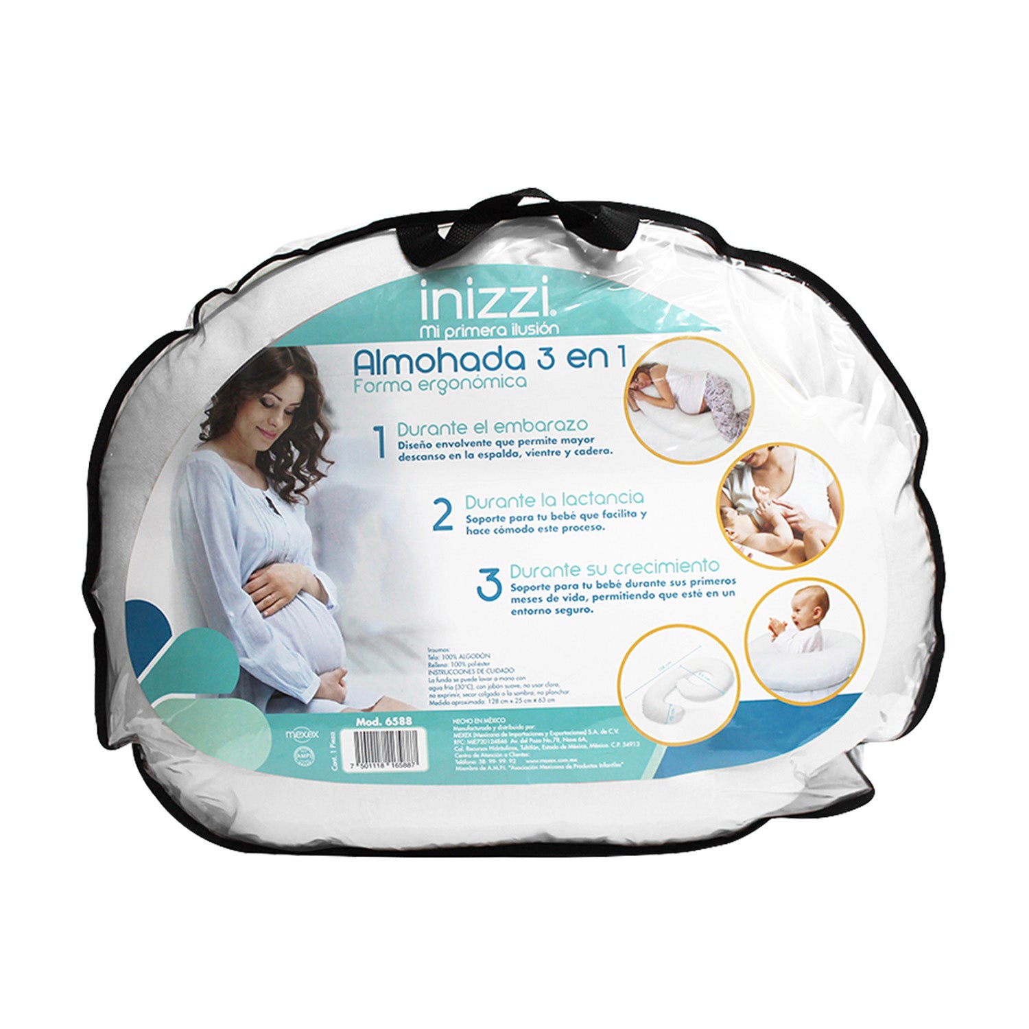 Almohada de Embarazo y Lactancia 3en1 inizzi C6588 Blanco