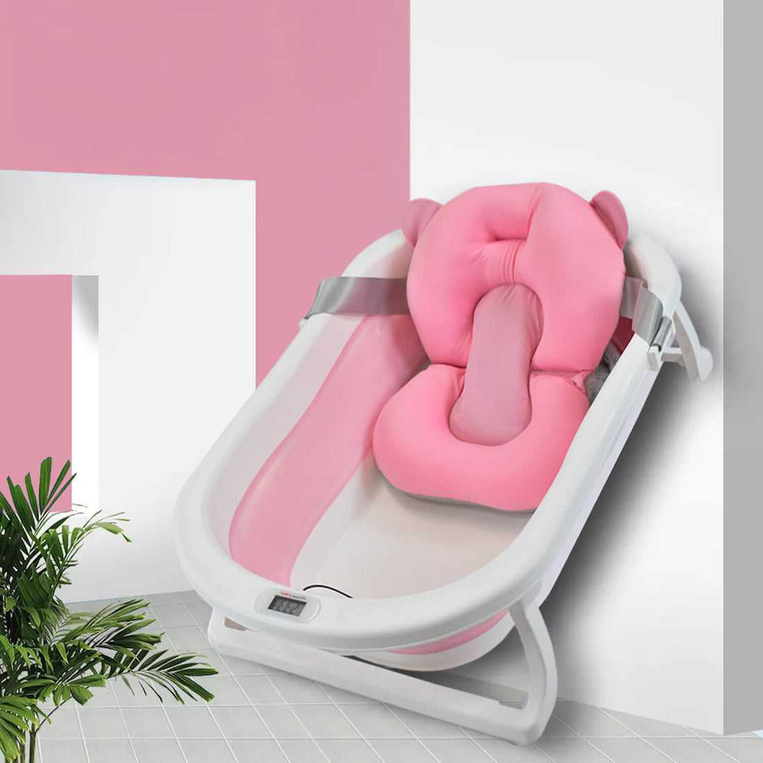 Bañera Bebé Happy Baby Cojín y Termómetro Hawai Rosa