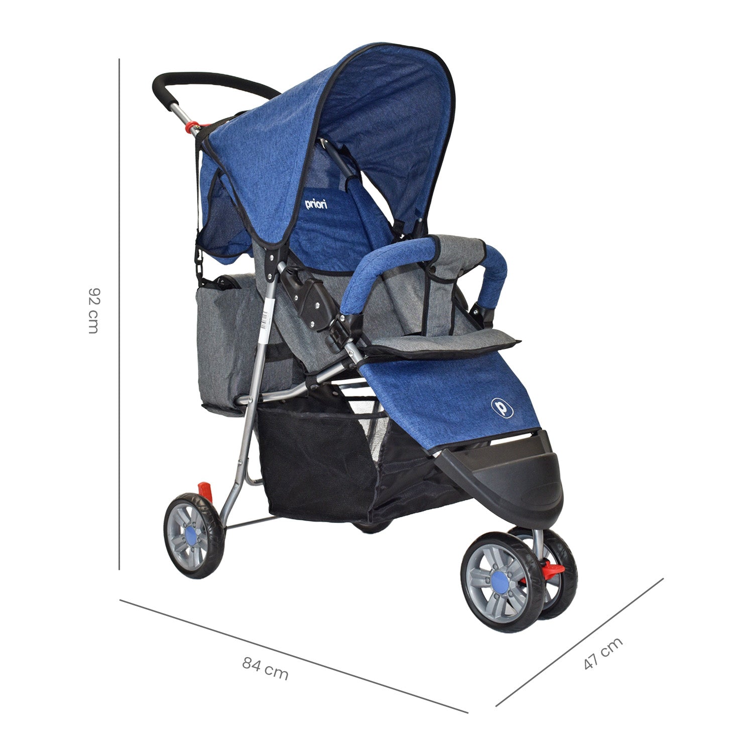 Coche Bebe Priori Tres Ruedas Liviano+Pañalera Jogger Azul