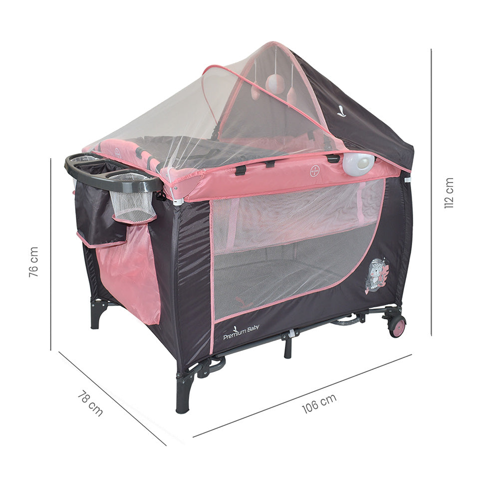Combo Cuna Mecedora Nápoles Rosa + Colchón Ortopédico PB2385