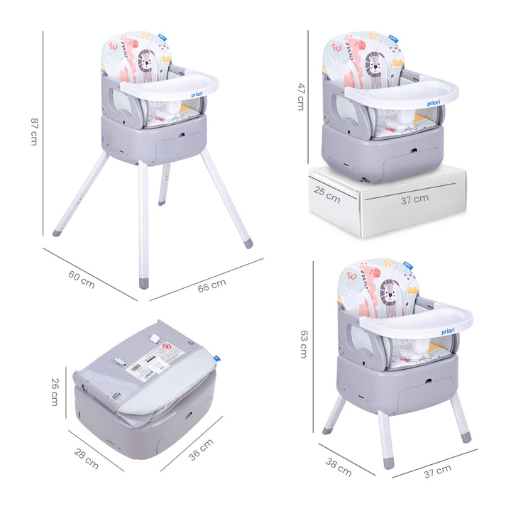 Silla Comedor Bebé 3 en1 Bony Priori Gris