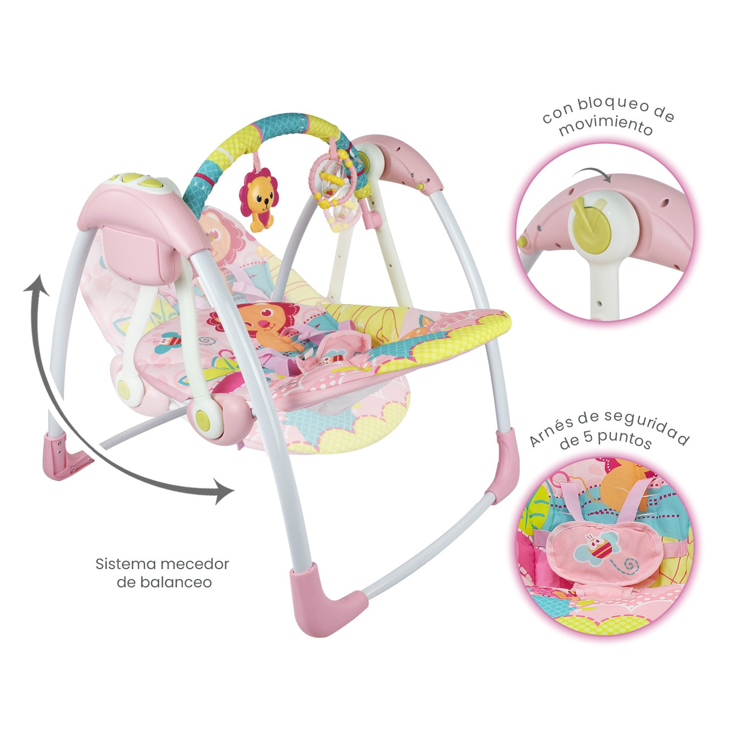 Columpio Mecedora Bebe Portátil PB2025 Priori Rosa
