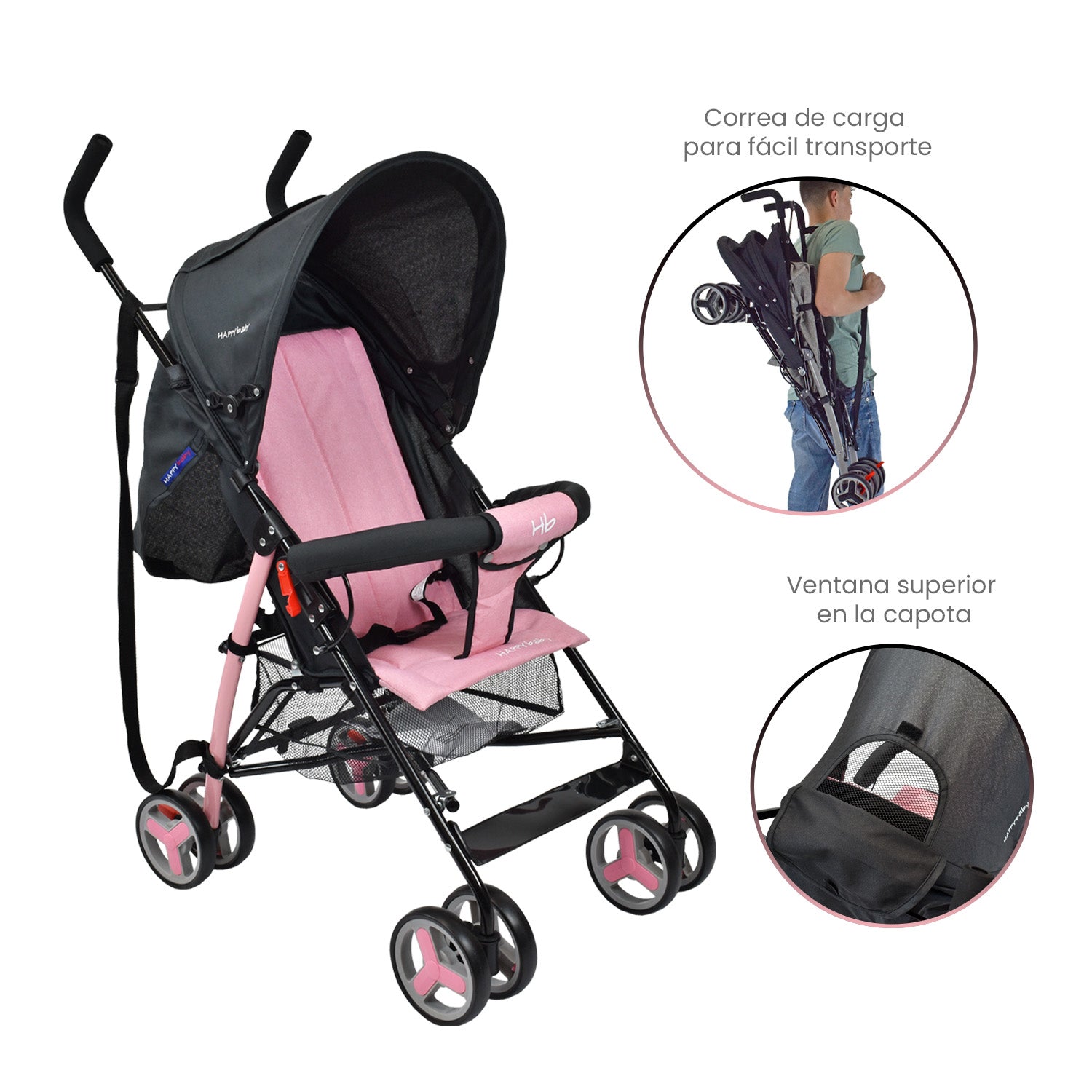 Coche Paseador Bebé Future Happy Baby Rosado
