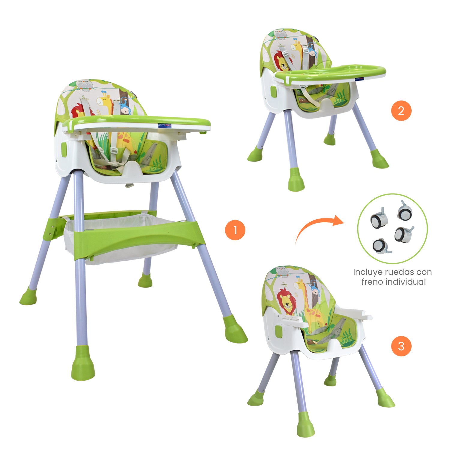 Silla Comedor Bebé 3en1 Happy Baby Bahamas Verde